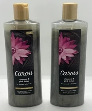 2 Caress Body Wash Charcoal & Pink Lotus Shower Gel 18 oz Bottles Purifying