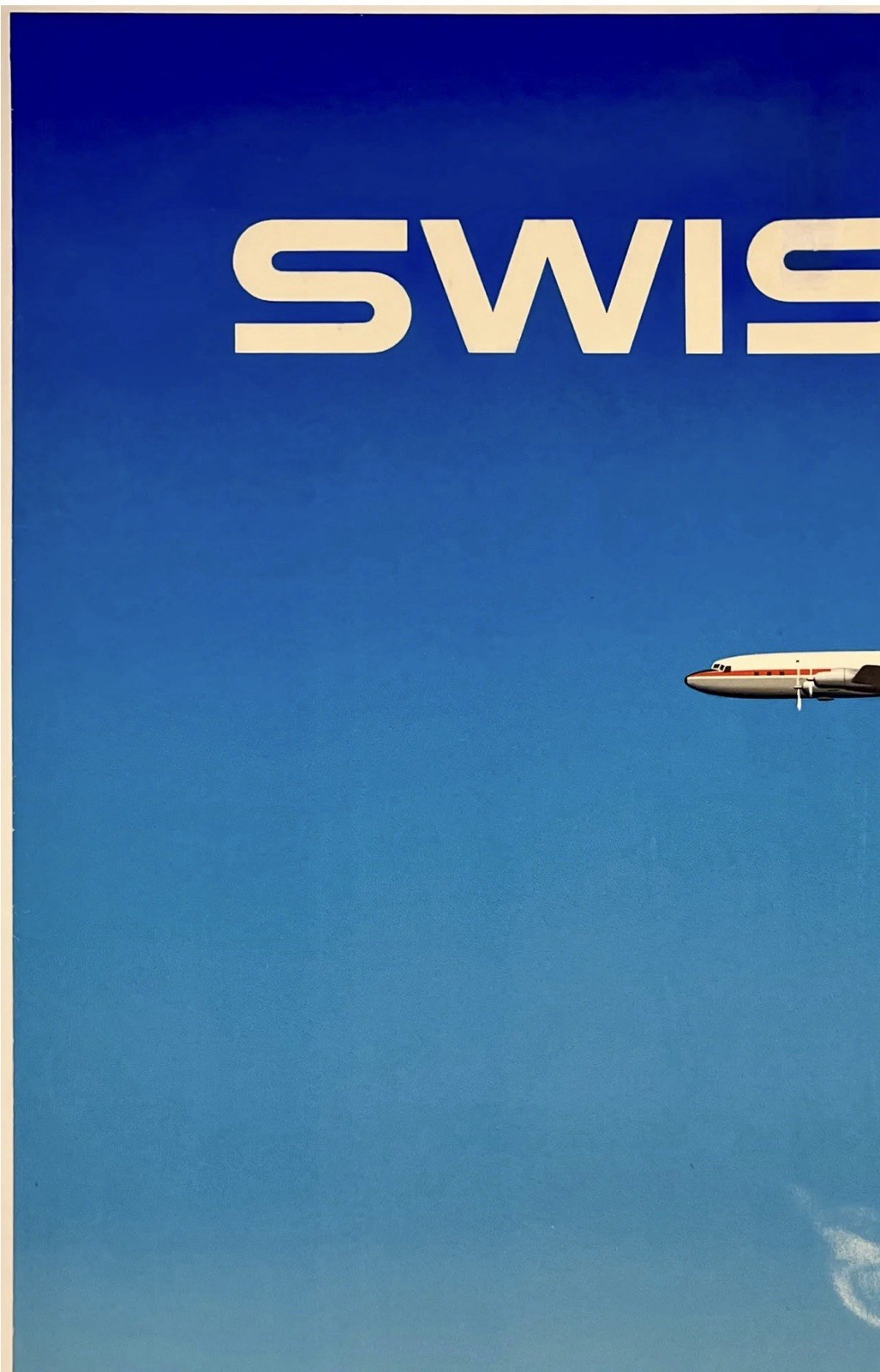 Original Vintage Poster SWISSAIR Airline Travel Tourism Alps Leupin LINEN Rare!