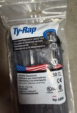 50 qty weather resistant black ty-rap 13.4" x .27" by abb tyrap