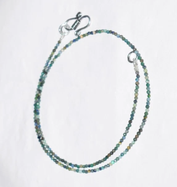 30.5cm Gioielli Collane Naturale Azzurrite 2mm Perle 925 Argento Sterling Gemma - Immagine 3 di 4