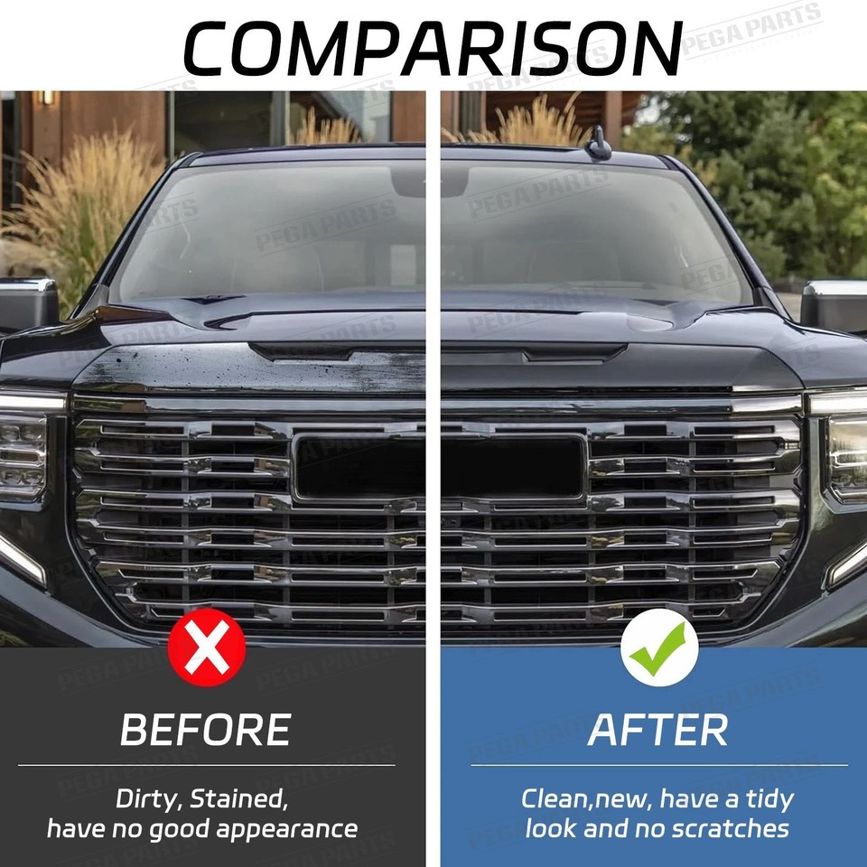For 2022-2024 GMC Sierra 1500 Gloss Black Front Upper Grille Hood Trim ...