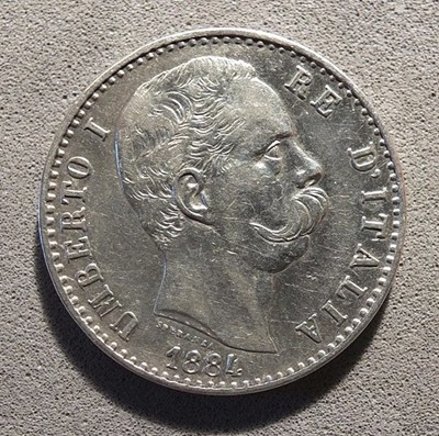 ITALY - 1884 - 2 LIRE - UMBERTO I - .835 SILVER-10g., - KM#23  HSKO2