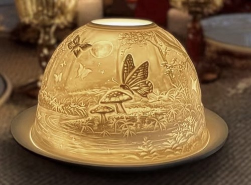 Fairy Lamp Lithophane Porcelain Woodland Butterflies Cottage Core Mushrooms