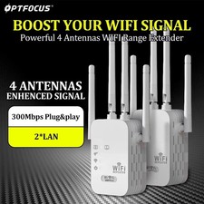 OPTFOCUS WiFi Repeater 300Mbps Wireless Signal Booster 4 External Antennas 2 LAN