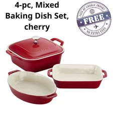 STAUB Ceramic 4-pc Baking Pans Set, Casserole Dish with Lid, Brownie Pan, Cherry