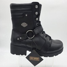 Harley-Davidson Boots D84706 Womens 8.5M Black Leather Harness Moto Lace Up