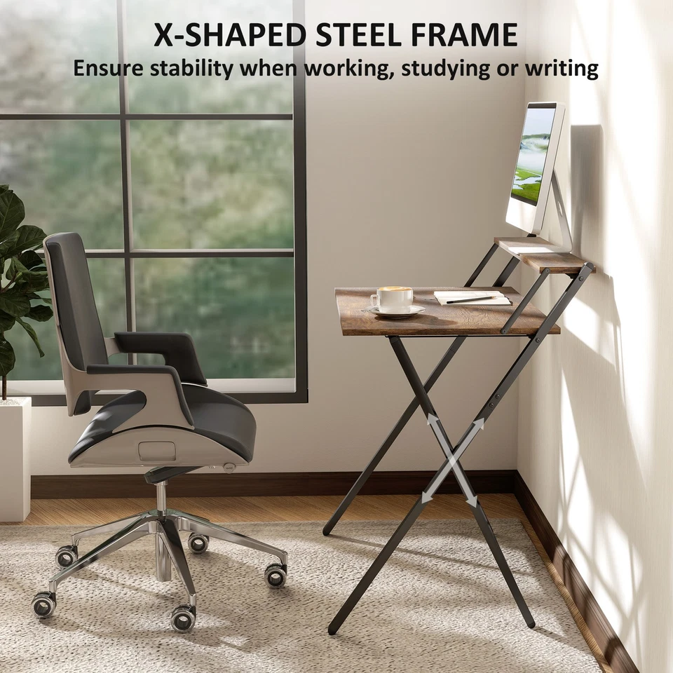 HOMCOM 81.5 cm Folding Computer Desk for Small Spaces Bedroom Rustic Brown - Image 4 of 4