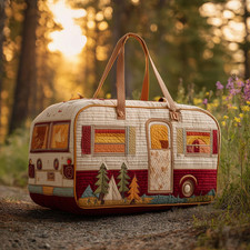 Personalized Cozy Camper Trailer Quilted Weekend Bag Overnight Duffel Luggage