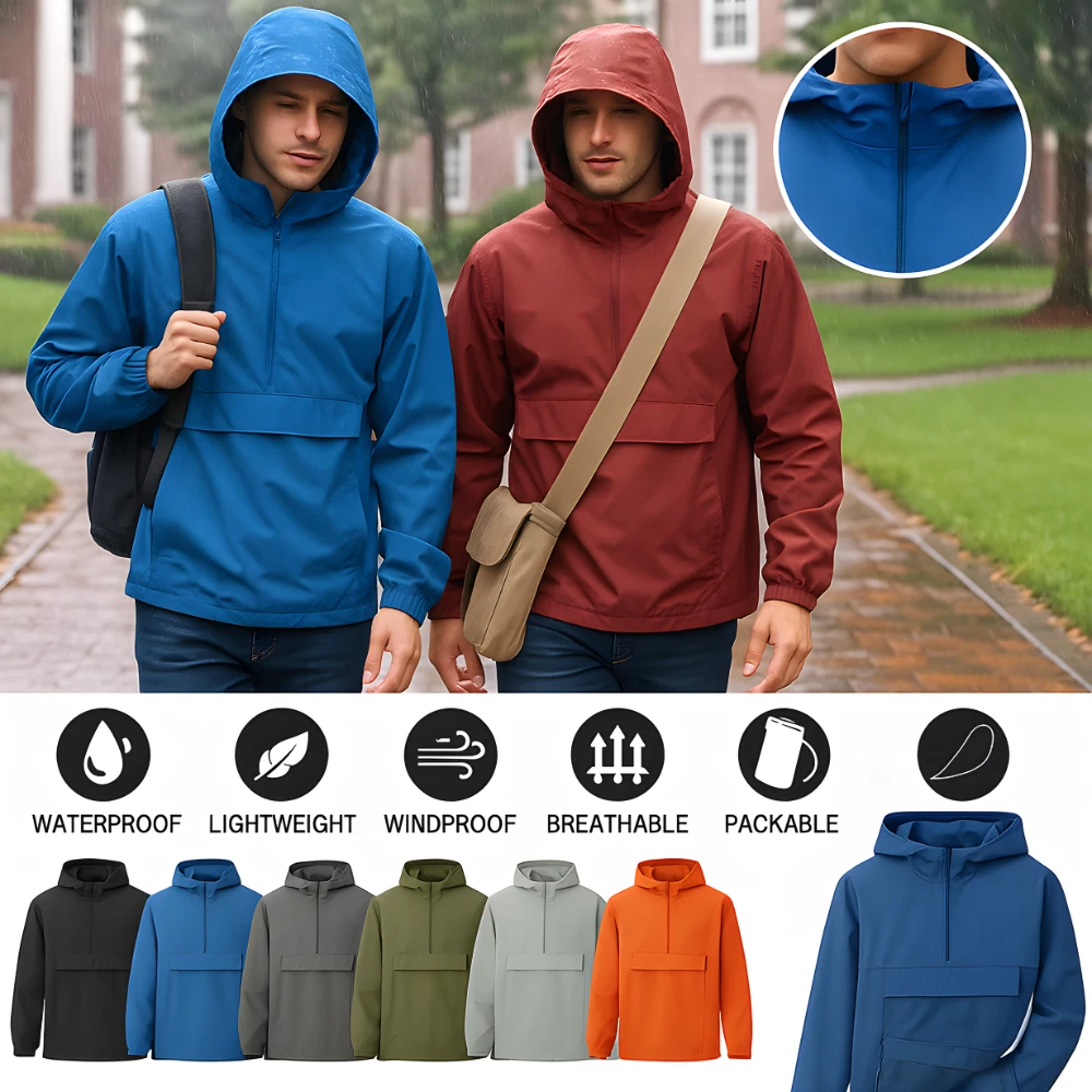 Men's Waterproof Rain Jacket Lightweight Outdoor Windbreaker Hooded Coat