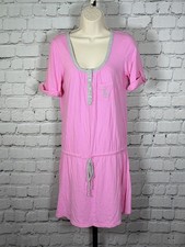 Victoria's Secret Lingerie Night Dress Shirt Gown Drawstring Waist Pink Sz M