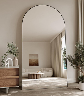 38''X77'' Arched Full Length Mirror, Black Large Floor Mirror with Aluminum Alloy