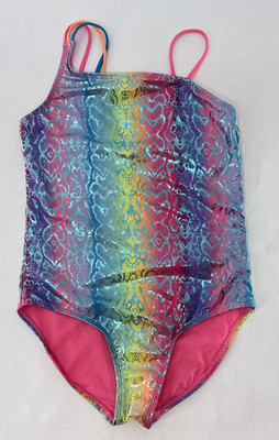 Wonder Nation Swimsuit Girls 10-12 L One Piece Rainbow Metallic Bathing Suit