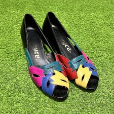 Vintage 80s Abstract Leather Wedge Sz 4.5 Pee...