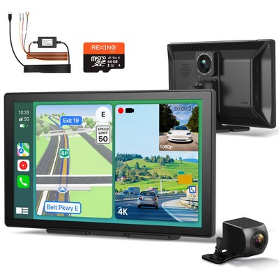 Rexing - 4K+1080p Dash Cam with CarPlay & Android Auto, WiFi, GPS, and Parkin...