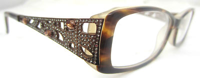 ユウ Valentino 5613 U OAIB Striped Havana Beige Eyeglasses Rhinestone