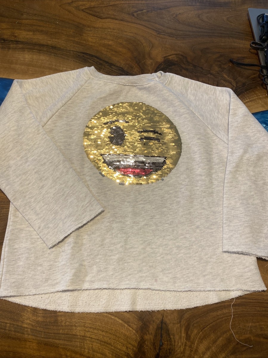 Zara Pullover 140 Mädchen, Emoji, Smile, Pailletten, Weiß