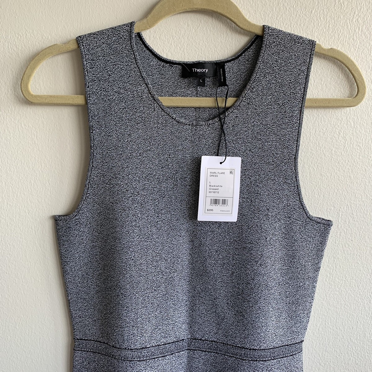 NWT $395 Theory Marl Black White Glossed Flare Dress