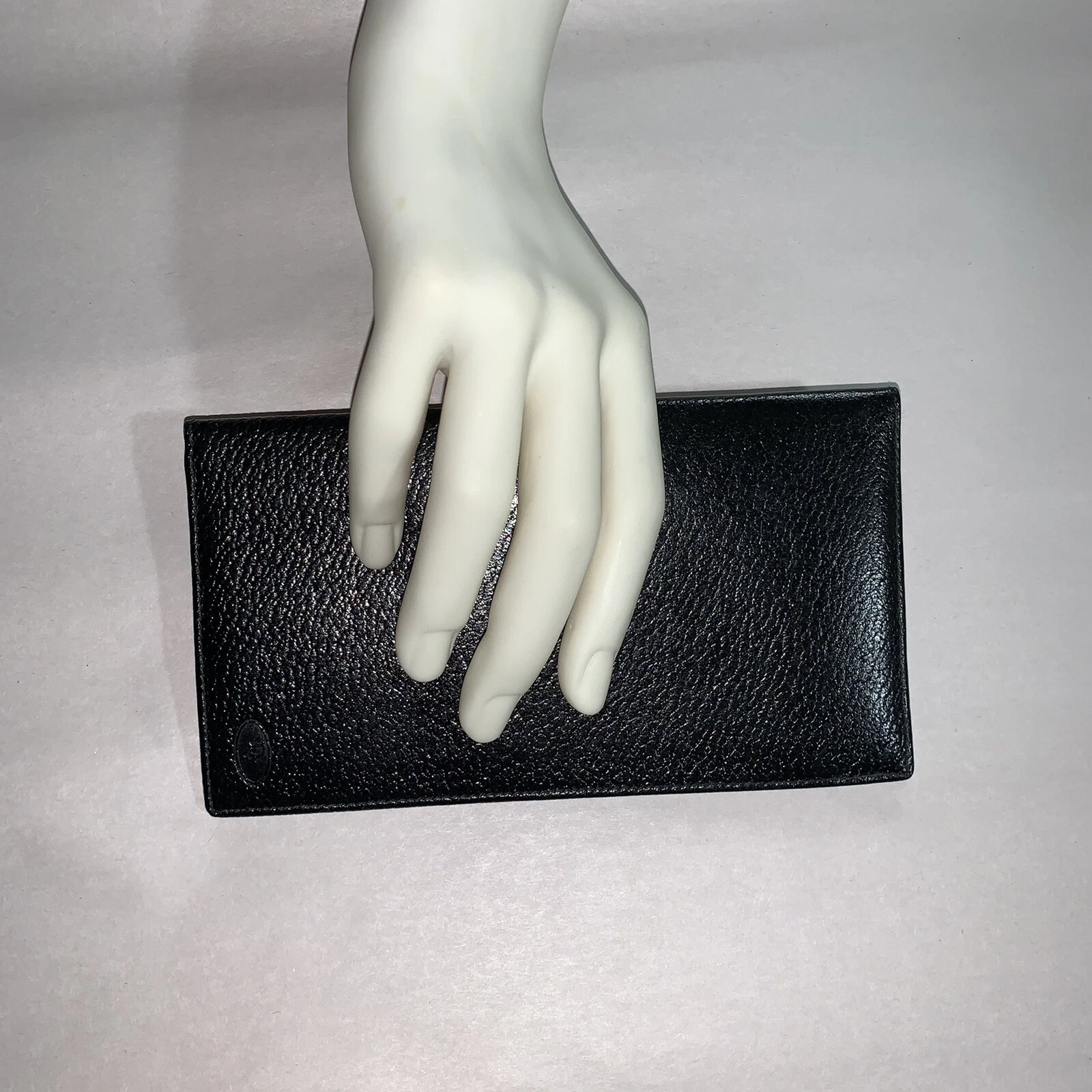 PORTEFEUILLE LONG VINTAGE AUTHENTIQUE CHRISTIAN DIOR CAILLOU NOIR GRAIN CUIR PEAU ENFANT