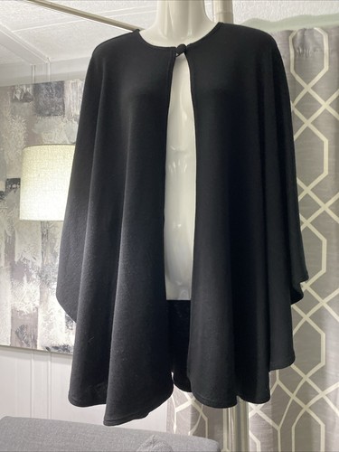 VINTAGE LUISA SPAGNOLI BLACK WOOL-CARDIGAN CARDICOAT PONCHO SIZE M ITALY