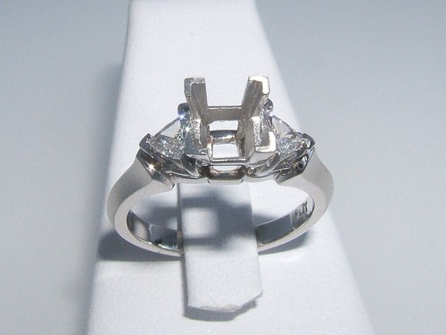 Ladies Platinum & Trillion Semi Set 3 stone Diamond Ring, New - Picture 8 of 9