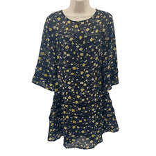 Lulu's Dress Womens Small Black Yellow Floral Print Semi Sheer Lined Zip Back
