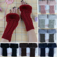 Ladies Half Finger Fingerless Gloves Women Wrist Arm Hand Warmer Fur Knit Mitten
