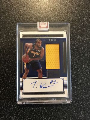 2020-21 Panini One & One T.J. Warren Blue Game Used Jersey Auto #04/35 Pacers
