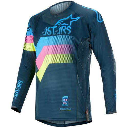 ALPINESTARS TECHSTAR MOTOCROSS MX BIKE JERSEY - VENOM NAVY / AQUA / PINK