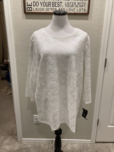 NWT Pretty White W Silver Elements Top J.t.b. Top SX 3X 3/4 Semi Sheer Sleeves - Picture 8 of 12