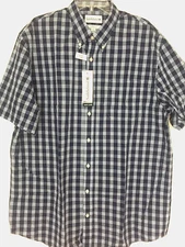 Saddlebred LT Button Front Big and Tall Short Sleeve Shirt Navy Plaid Mens NWT