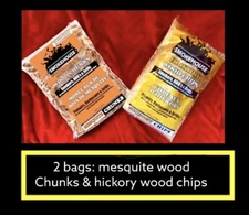 2 BAG LOT Smokehouse Smoker wood chips:Mesquite Chunks & Hickory Chips 1.75lb Ea