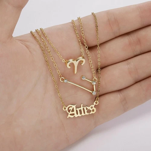 3Pcs/Set 12 Constellations Pendant Necklace Horoscopes Zodiac Women Choker - Picture 17 of 48