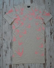 Authentic McQ by Alexander McQueen Light Grey w/ Pink Swallow T-Shirt Dress S