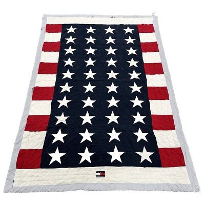 Vintage Tommy Hilfiger Americana Patriotic Flag Quilted Blanket