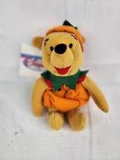 Disney Store Pumpkin Pooh Plush Halloween 8" Beanbag Stuffed Animal Toy