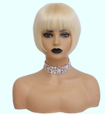  613 Human Hair With bangs Short Straight Wigs None Lace Bob Natural Looking Wig