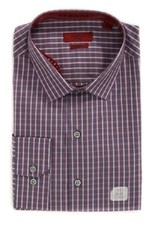 Alfani Red Mens Fitted Check Cotton Polyester Dress Shirt in Wine Size XL