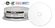 25 Ritek Pro BD-R 4X 25GB Water Resistant Glossy White Inkjet Hub Printable Disc