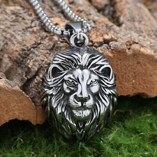 Fashion Mens Stainless Steel Pendant  Lion King Head Pendant Necklace Men Silver