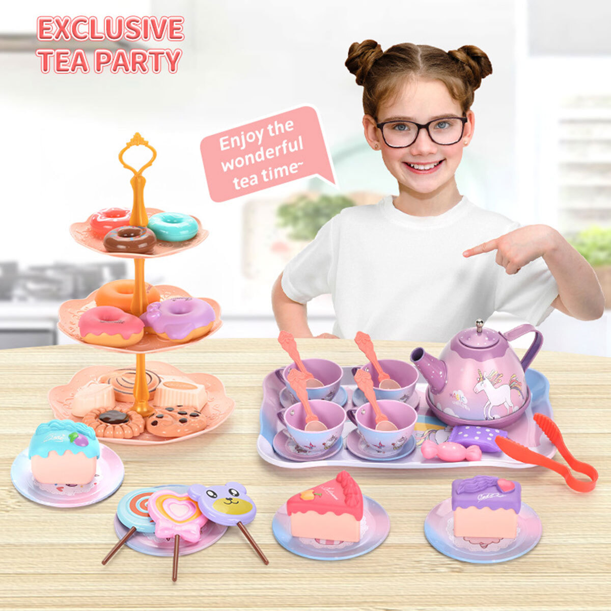 48PCS Toy Tea Set for Girls Toy Interactive Pretend Party Tea Set for