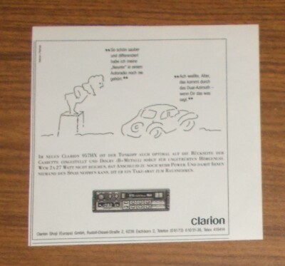 Seltene Werbung vintage CLARION 957HX Autoradio Comic 1988