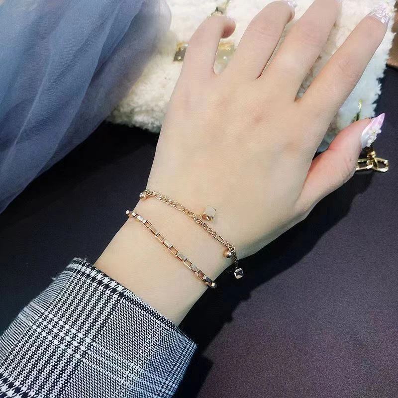 Женщина 18K золото покрытием титана стали кубики коробка обочины цепочка браслет - Изображение 4 из 4