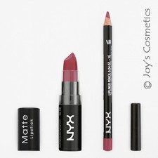 2 Lápiz labial mate NYX 15 caviar batido + lápiz labial delgado 860 Peekaboo neutro