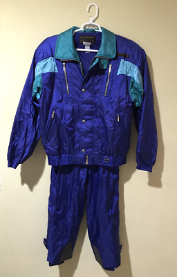 VTG Descente Ski Suit Large Jacket 34 Pant Set Blue Teal Gold