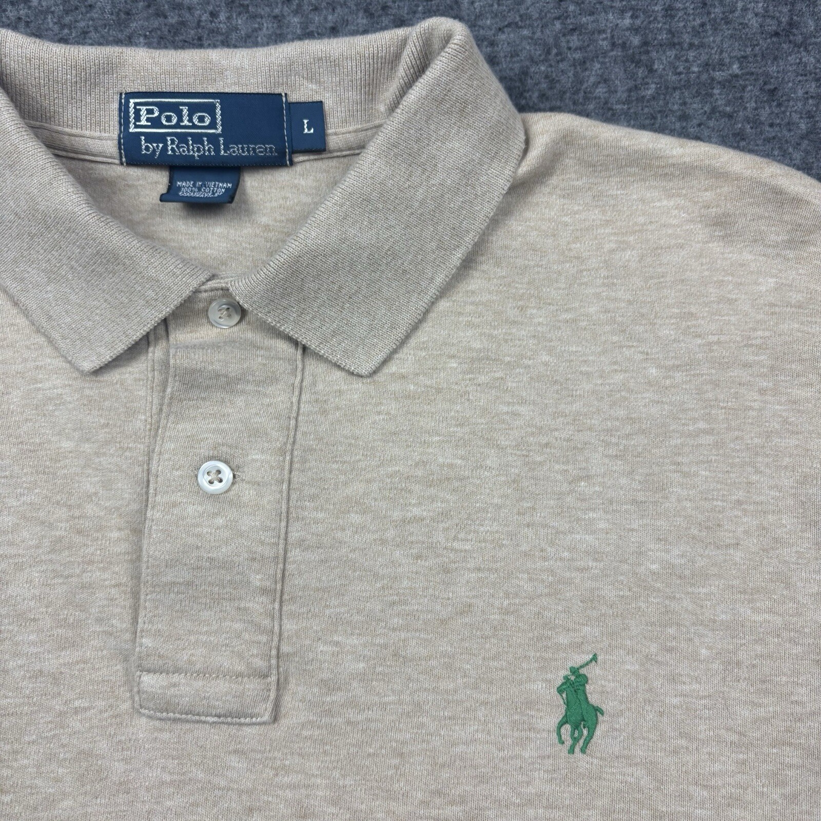 Polo vintage Ralph Lauren camicia colletto cotone erica marrone verde pony uomo L