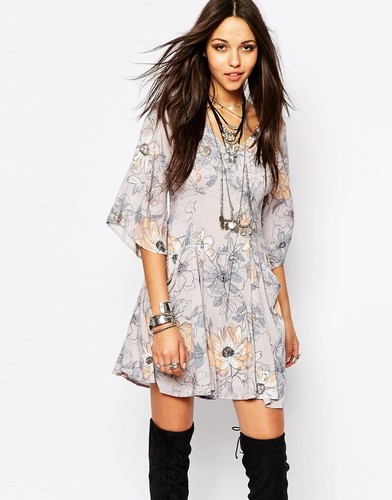 Free People Womens Eyes on You Mini Dress 6 Purple Floral Pockets Boho Festival - Picture 1 of 11