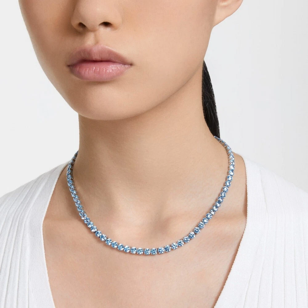 NEW Swarovski Matrix Tennis Necklace Medium Blue w Rhodium Plating