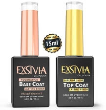 EXSIVIA Nail Gel Top Coat and Base Coat Strengthener, Vitamin E Infused 15mL