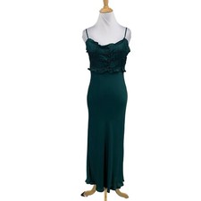 ASTR Label Dress Women M Medium Spruce Zola Sweetheart Smocked Bodice Satin Midi