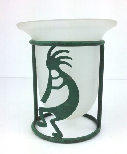 Southwest Kokopelli Votive Tea Light Candle Holder Metal Frame & Frosted Glass - Picture 1 of 17